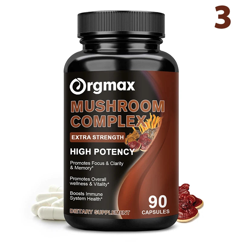 10 Mushrooms Blend Supplement - Lions Mane, Cordyceps,Turkey Tail -Natural Stress & Mood Support Brain, Memory & Focus, Immune 3 bottles 90pcs United States