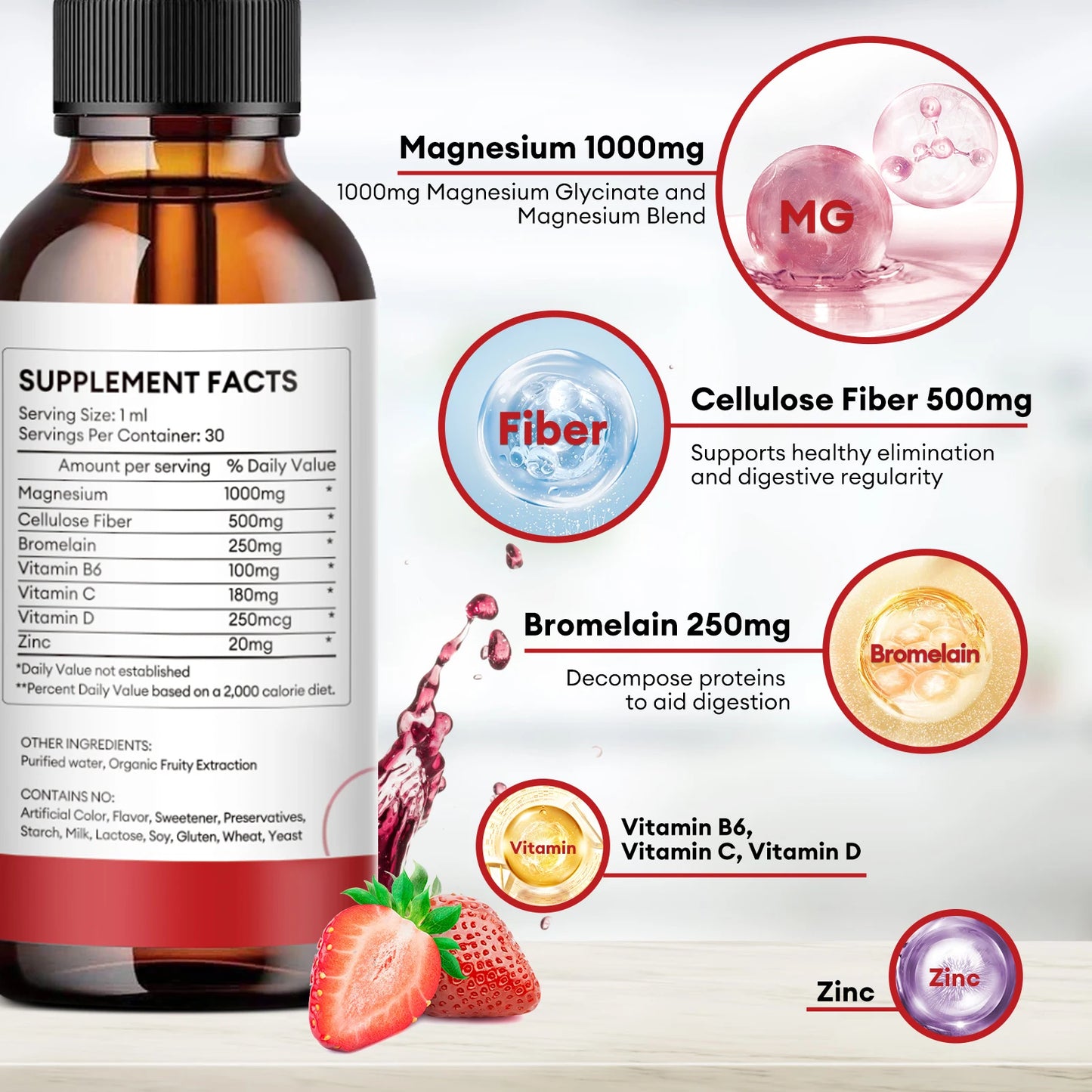 Magnesium Glycinate Liquid Drop, Vegan Non-GMO Complex Supplement Promotes Nerv,Relaxation,Muscle,Sleep Support 30Ml