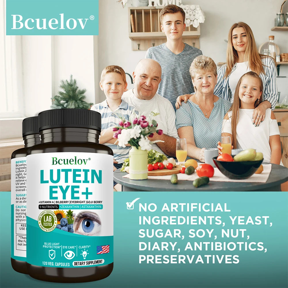 Lutein Eye + Vitamins - 9 in 1 Zeaxanthin Eyebright Bilberry Supplement Retina Eye Lens Healthy Night Vision