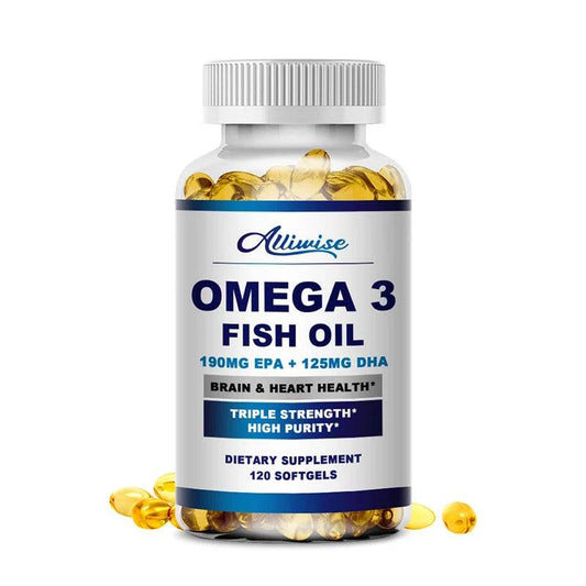 Alliwise Omega 3 Fish Oil Capsules Helps Brain & Cardiovascular System, Relief Eye Fatigue, Improve Cognitive & Learning Ability fish oil United States