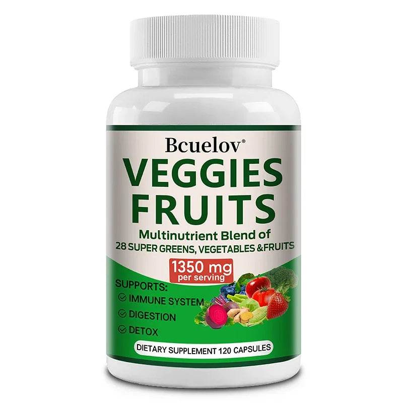 Bcuelov Vegetable and Fruit Supplement -1350 Mg - Supports Immune, Digestion, Detoxification - 120 Capsules 120count United States
