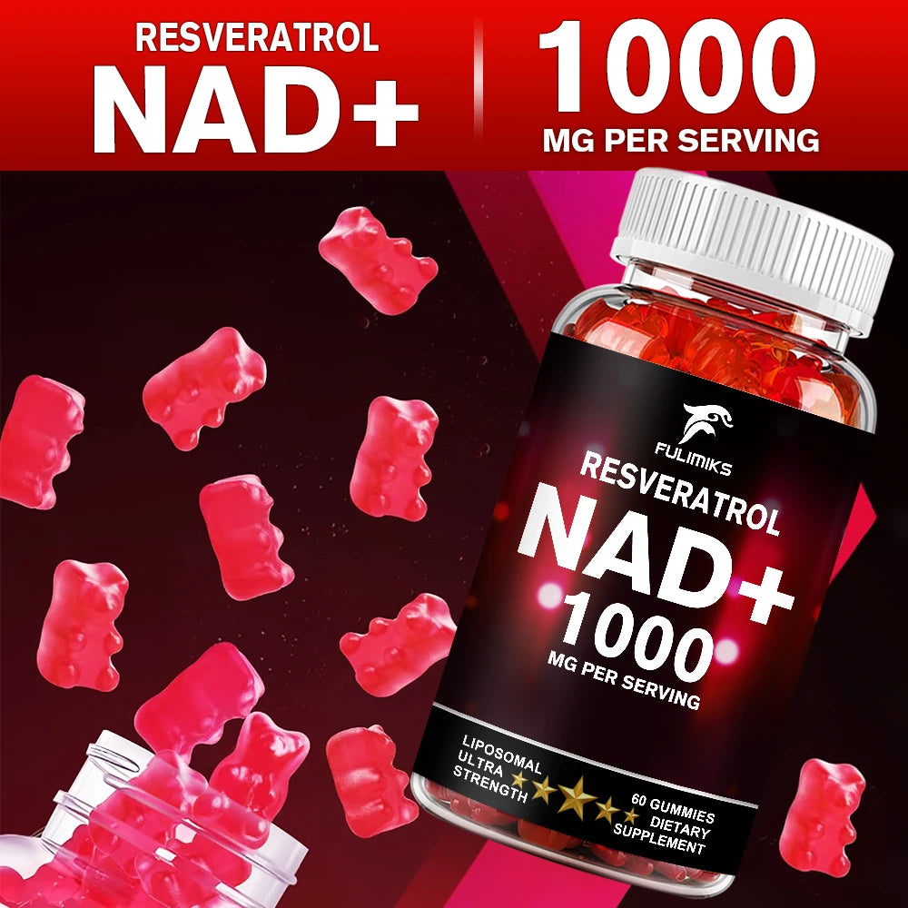 NAD+ Resveratrol Supplement Gummies - High Absorption, Energy Supplement, Daily Energy & Skin Support - 60 Gummies