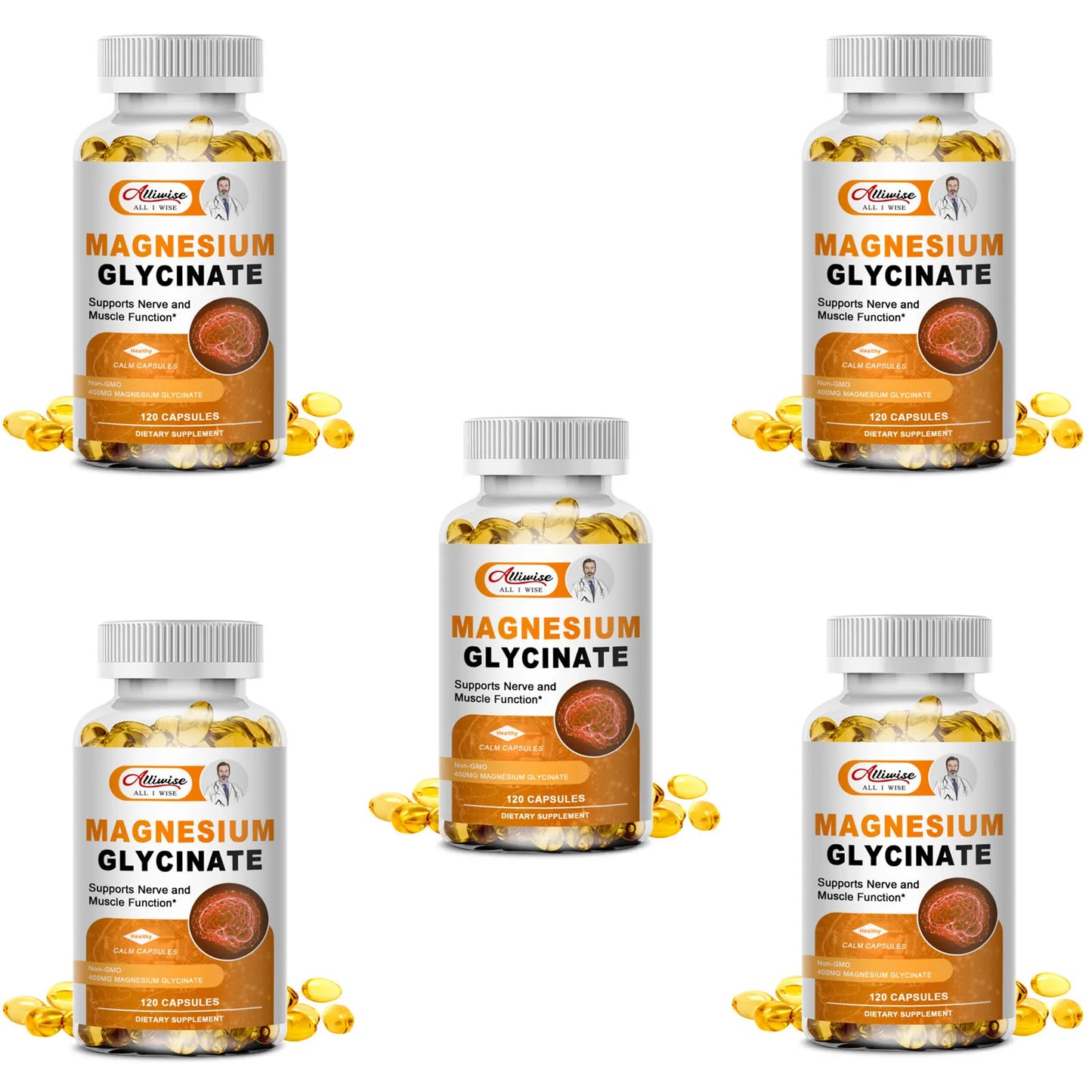 Magnesium Glycinate Supplement 500mg with Zinc,Vitamin D3 B6 High Absorption Support for Women & Men Non-GMO Veggie Capsules 120pcs 5bottles