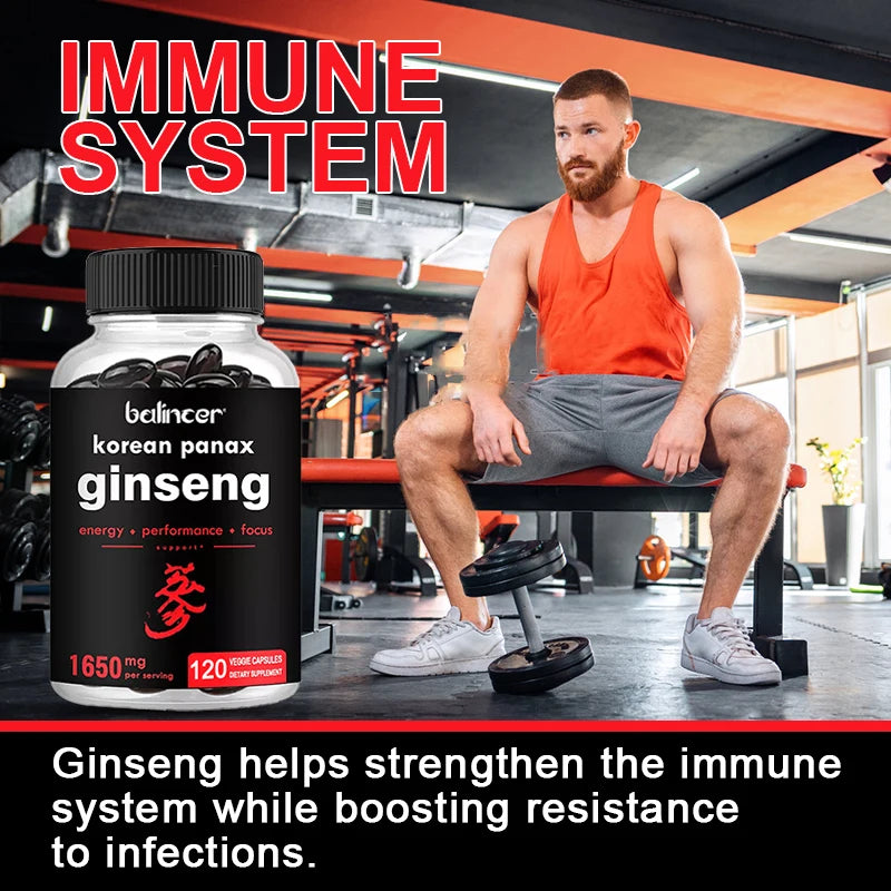 Korean Red Ginseng, Ginsenoside Extract, Energy Supplement, Supports Energy, Focus, Stamina, 120 Capsules