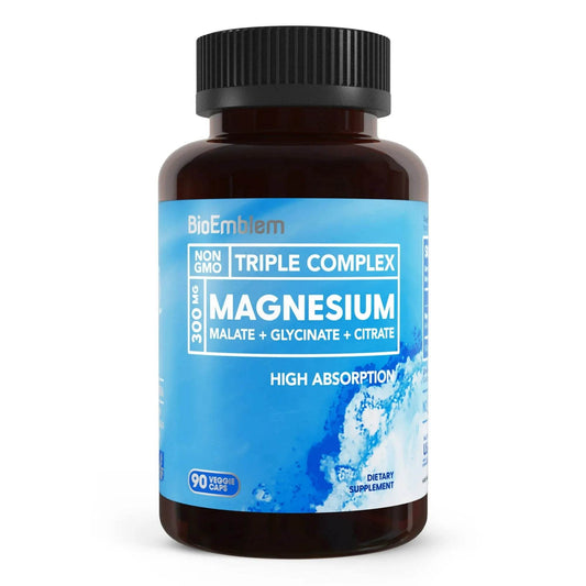 High Absorption Triple Magnesium Complex 300 Mg, with Glycine, Malate, for Nerve, Energy, Muscle Health Support, Vegetarian United States 90count