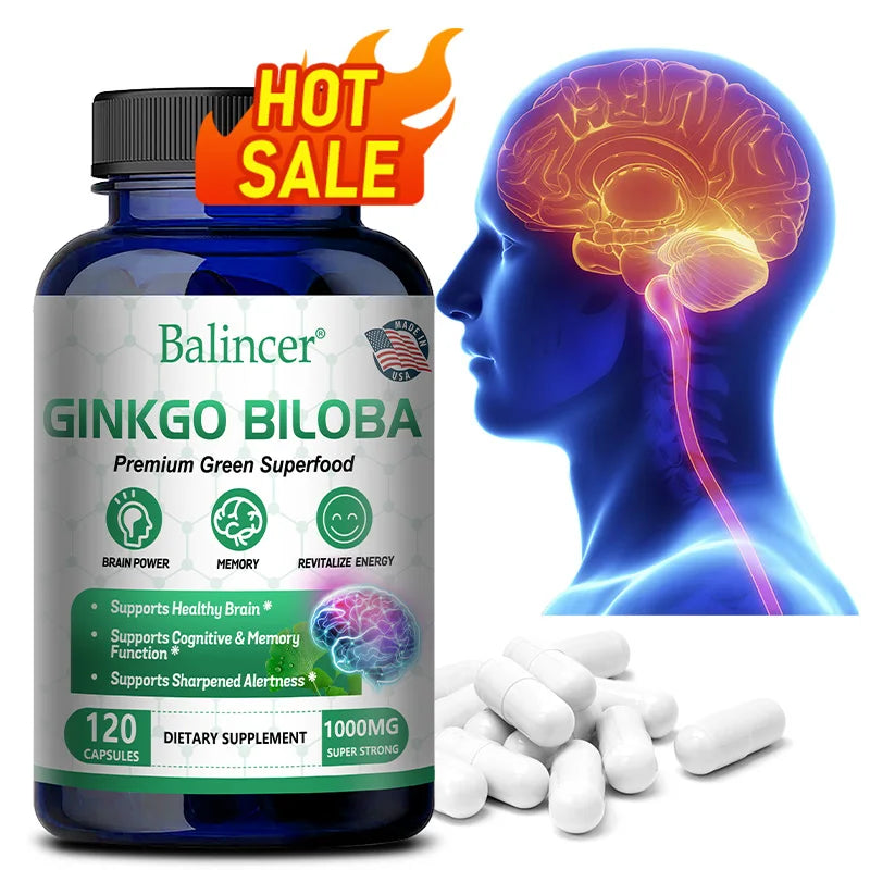 Balincer Ginkgo Leaf Extract Supplement - For Brain, Memory Health - Adult Nootropic Focus Supplement | Non-GMO