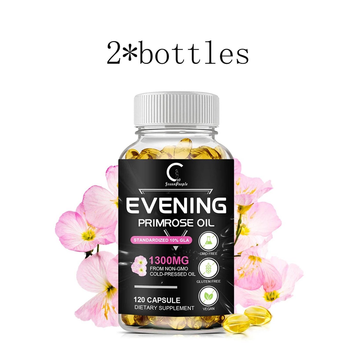 Evening Primrose Oil Supplement Capsules - Promotes Healthy Skin & Cardiovascular Health - Nutritional Support for Women 2 bottles United States