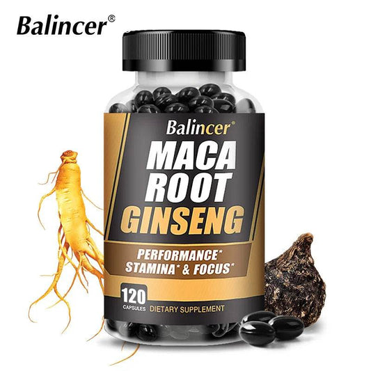 Maca Root + Ginseng Extract Capsules for Adult Men and Women - Energy, Vitality, Endurance and Muscle Mass 120count United States