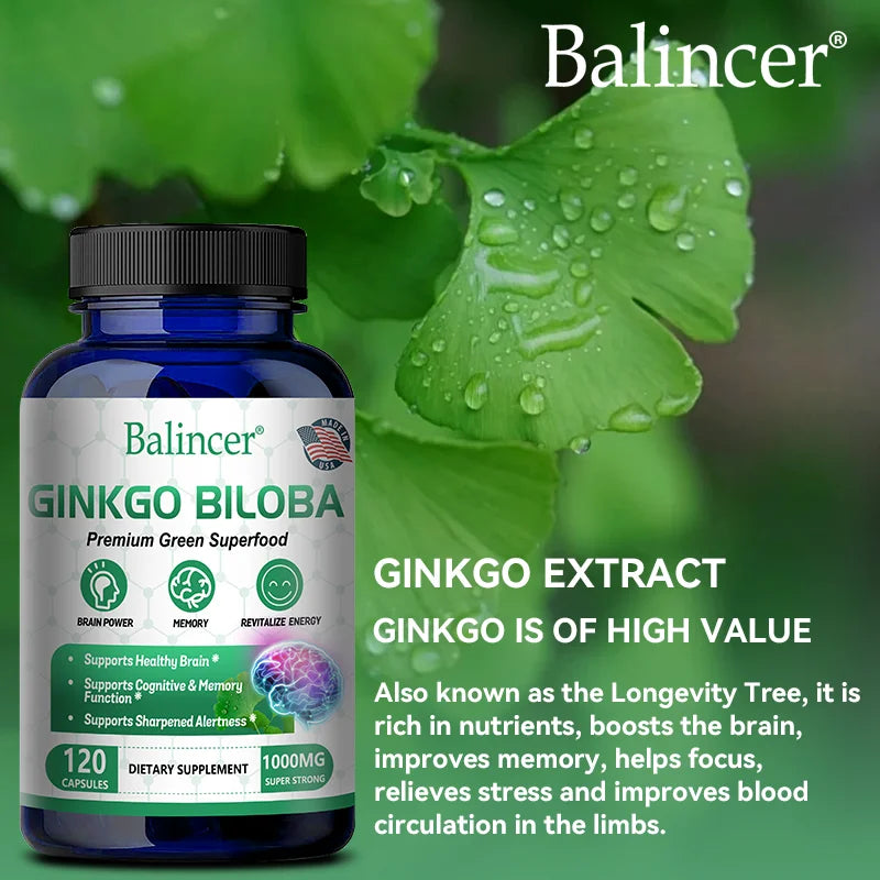 Balincer Ginkgo Leaf Extract Supplement - For Brain, Memory Health - Adult Nootropic Focus Supplement | Non-GMO