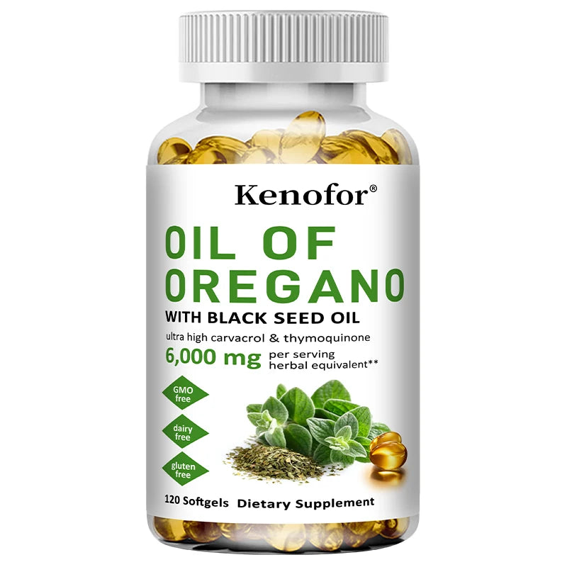Oregano Oil Softgels - Contains Black Seed Oil, Promotes Digestion and Intestinal Health, Antioxidant, Enhances Immunity