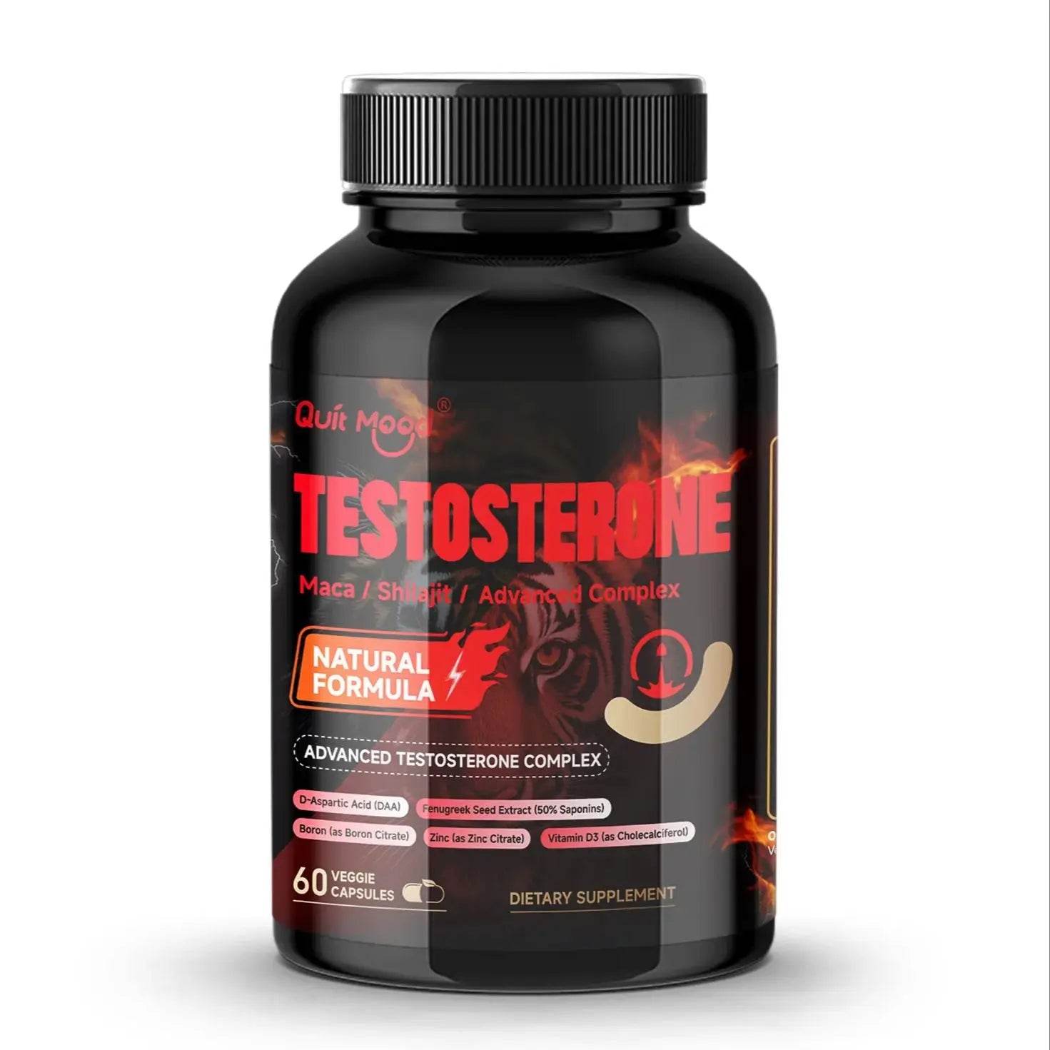 Quit mood Men's Testosterone Capsules | 100mg Maca & 50mg Shilajit & More | Hormone Balance & Stamina Enhancer – 60 Capsules 1 Bottle-60 Caps United States