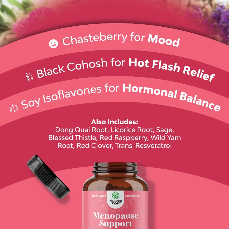 Angelica, Chasteberry & Black Cohosh Extracts, Complete Herbal Supplement for Women's Menopause - Multi-Benefit, 90 Capsules
