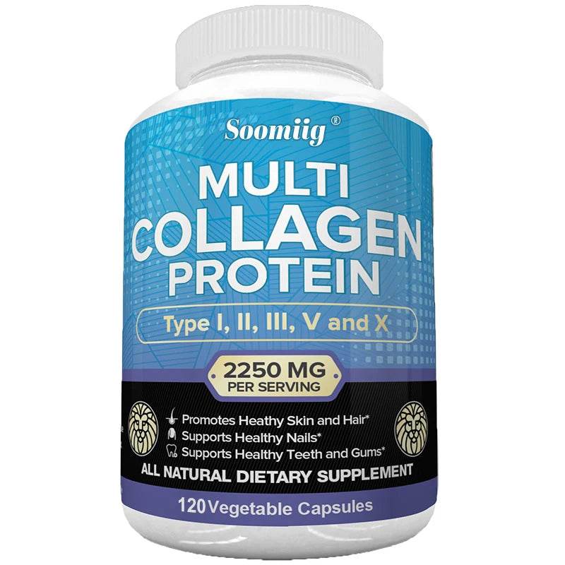 Multi-Collagen Capsules for Men and Women - Hydrolyzed Type I II III V X for Skin, Hair, Nails, Bones, Joints, Nutrition and Pro 120count United States