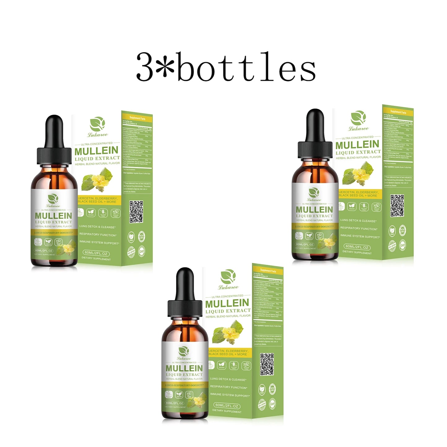 Mullein Drops for Lungs - Mullein Leaf Extract Supplement - Lung & Bronchial Cleanse - Respiratory Health Support 3 bottles United States
