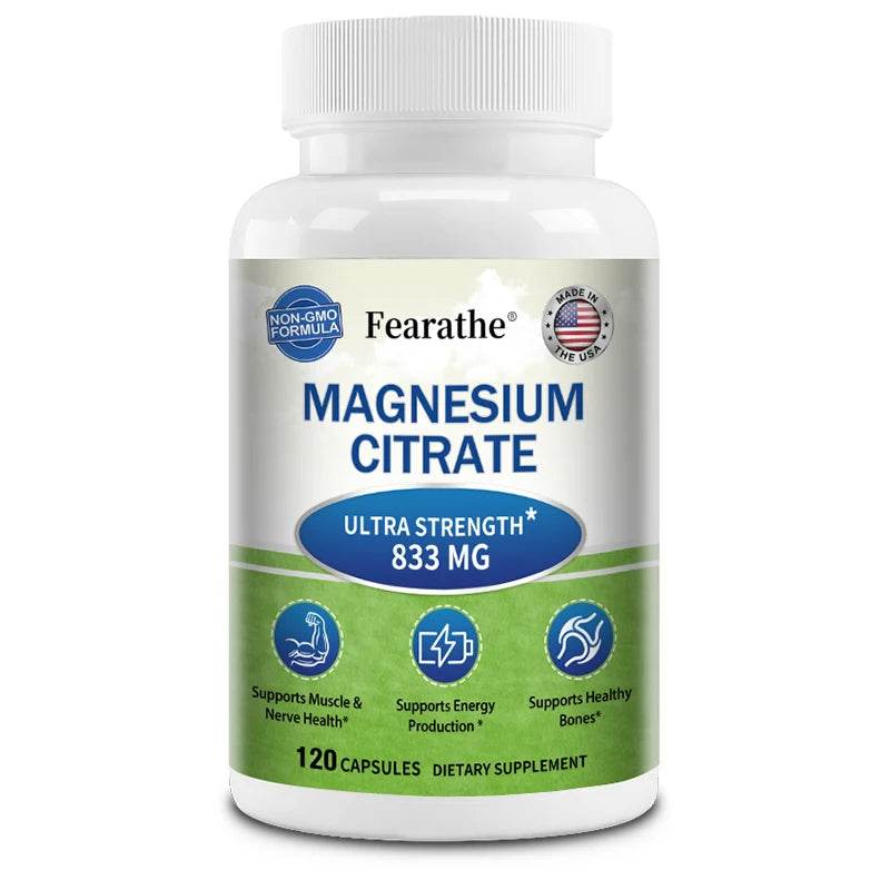 Magnesium Citrate Supplement - Maximum Strength Vegetarian, Supports Muscles, Heart, Bones, Energy, Nervous System, Joints United States 120 count
