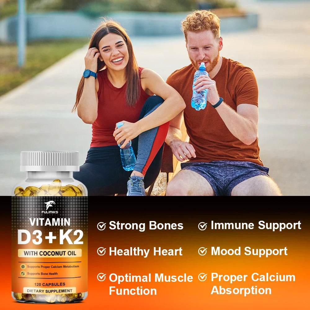 Vitamin D3+K2 Capsules, Heart Health, Bone and Joint Health Support, Suitable for Men and Women - D3 K2 Multivitamin Supplemen
