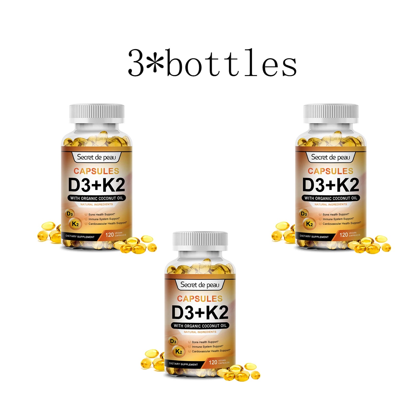 Vitamin K2 (MK7) with D3 Supplement Non-GMO Dietary Supplement for Bone, Teeth, Muscle and Immune Health Support 3 bottles United States