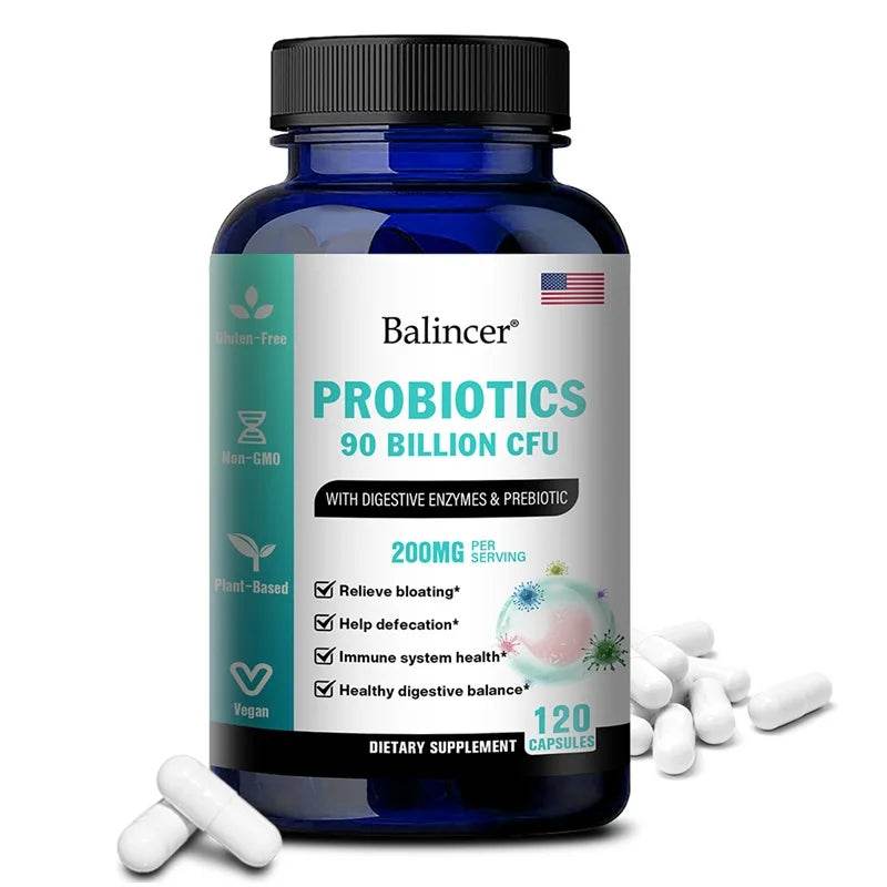 Balincer Probiotic 90 Billion CFU with Digestive Enzymes & Prebiotics To Support Bloating, Improved Gut, Immunity and Digestion United States 120count