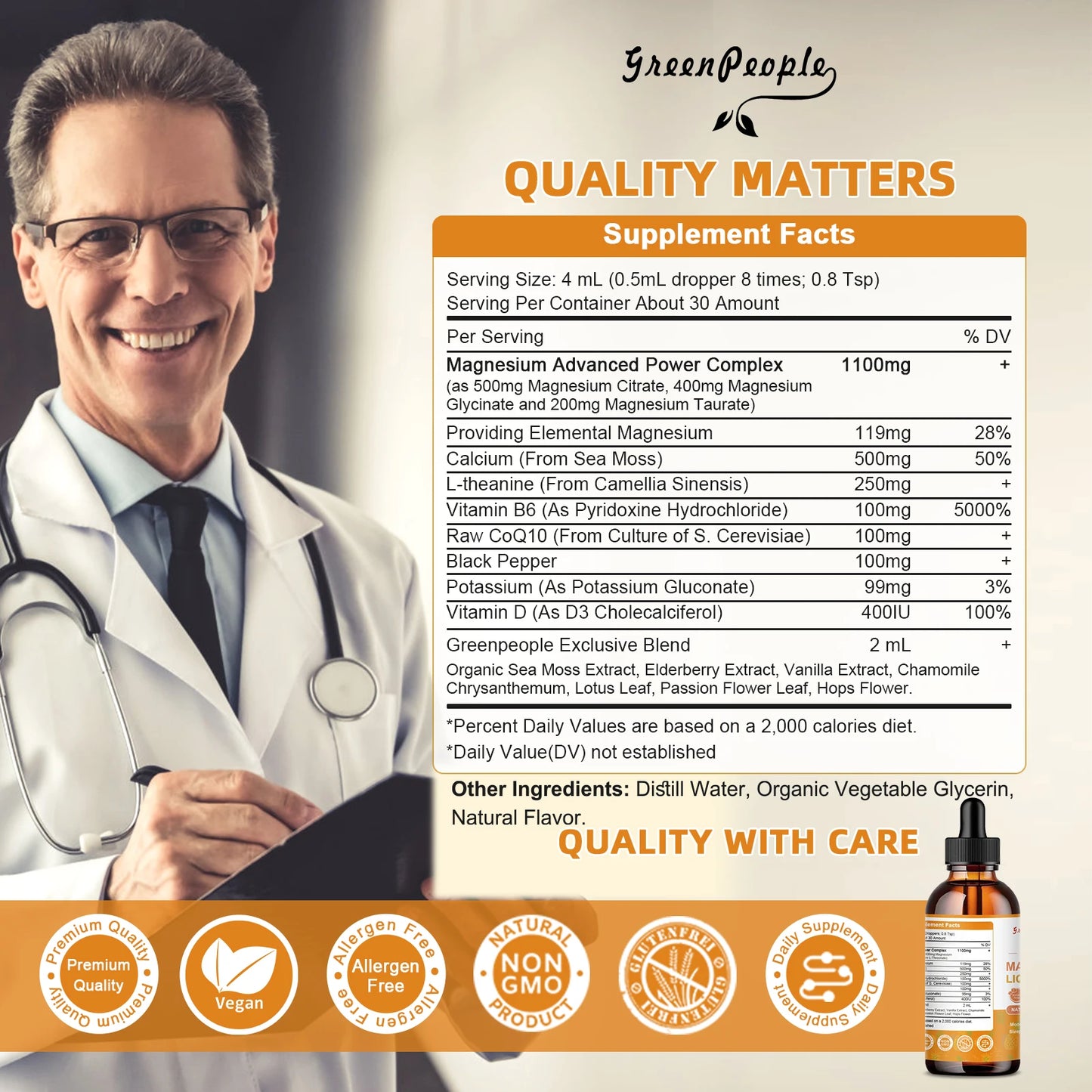 Magnesium Complex Supplement , Magnesium Liquid Drops with Magnesium Glycinate & Citrate ,Calm Mood, Muscle & Sleep for Adults
