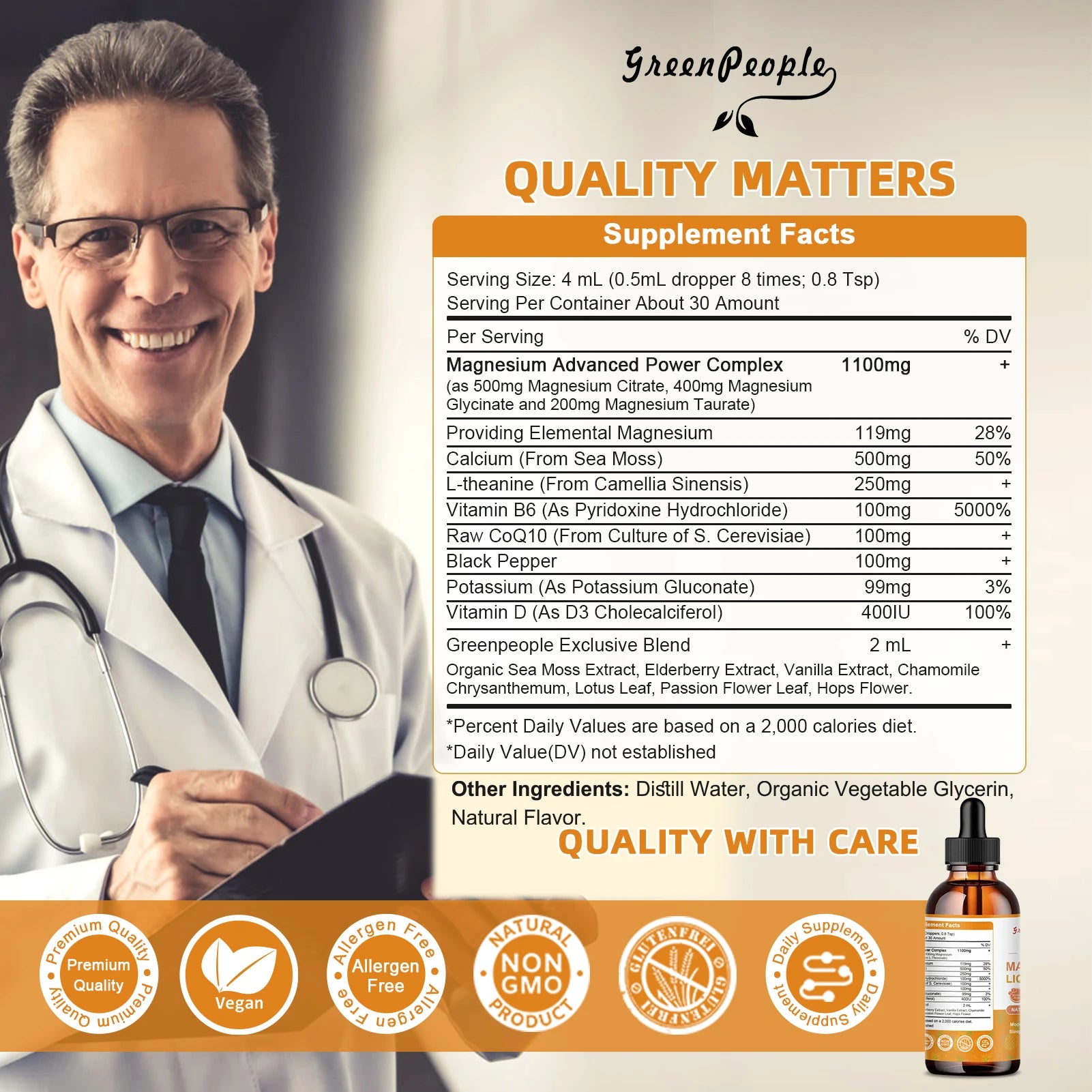 Magnesium Complex Supplement , Magnesium Liquid Drops with Magnesium Glycinate & Citrate ,Calm Mood, Muscle & Sleep for Adults