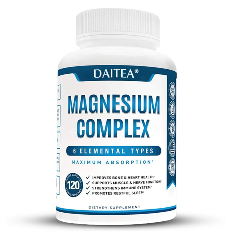 High Absorption Magnesium Complex Capsules - Dietary Supplement for Muscle, Bone, Nerve Health, Non-GMO - 120 Capsules 120count United States