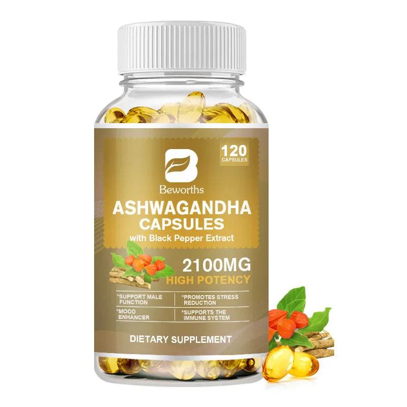 BEWORTHS Ashwagandha Root Extract Capsule Help Sleep Improve Sleep Quality Calm Down Emotions Relieve Anxiety Mood Health 120pcs United States