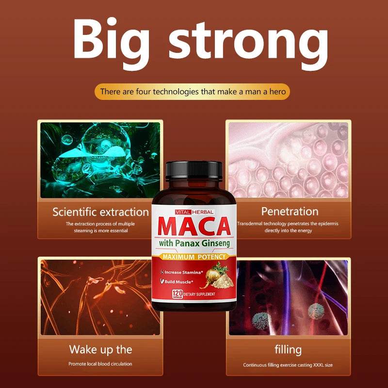 Sports Supplement - Contains Maca, Ginseng Extract Capsules to Burn Fat, Boost Strength, Energy, Performance and Muscle Mass