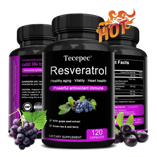 Resveratrol Supplement - Powerful Formula for Healthy Aging, Immune Support & Heart Health with Green Tea Leaf & Grape Seed