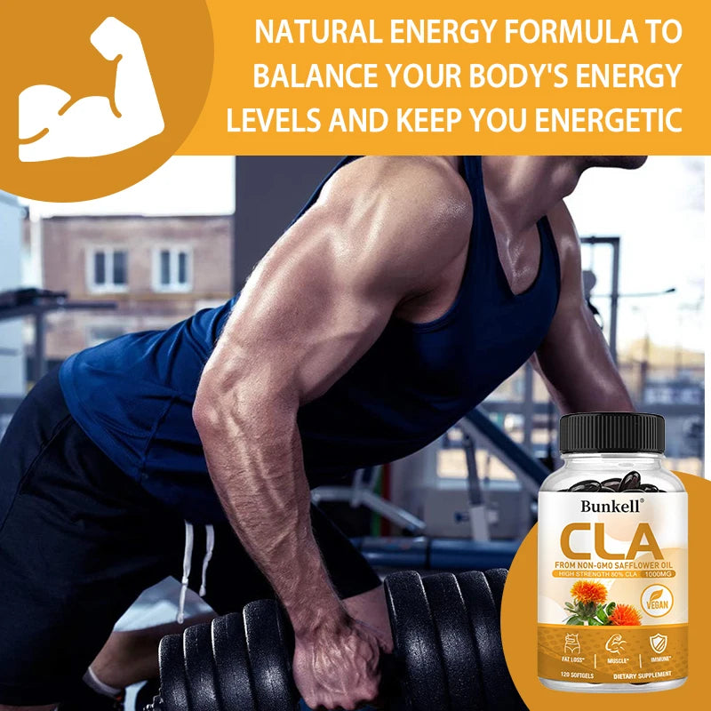 CLA 1000mg Supplement - 80% CLA 800mg - Fat Burner, Cholesterol - Energy Metabolism, Lean Muscle, Workout