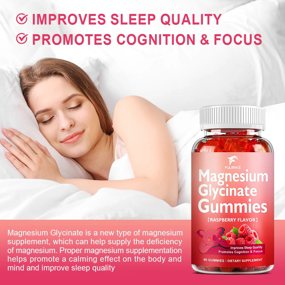 Magnesium Glycinate 500mg Gummies Supplement for Sleep, Bone Health & Mood To Help Adults Relax - 60 Gummies