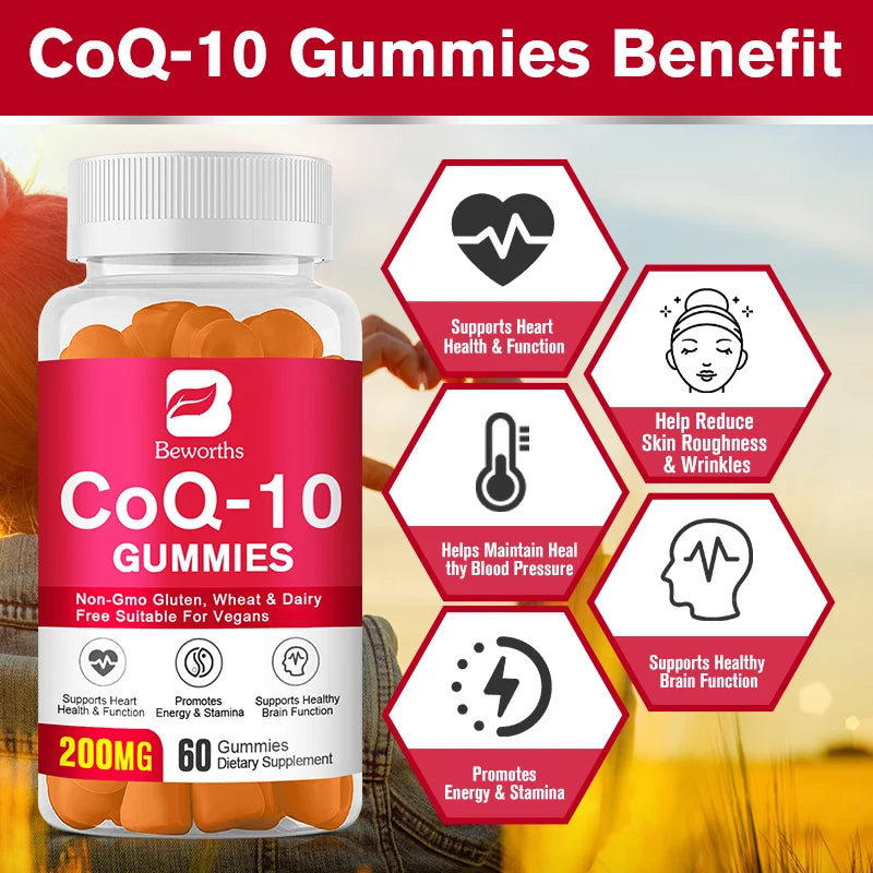 CoQ10 Gummies,for Cellular Energy, Brain & Antioxidant, Coenzyme Q10 Supplement