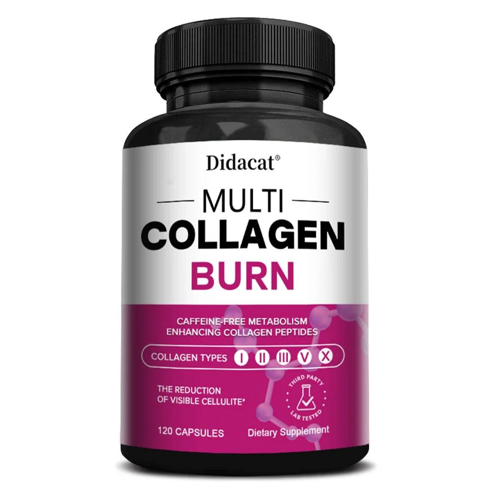 Didacat Multi-Collagen Burn - Hair, Nails, Skin, Joints, Teeth and Gum Health, Boost Metabolism, Burn Fat United States 120count