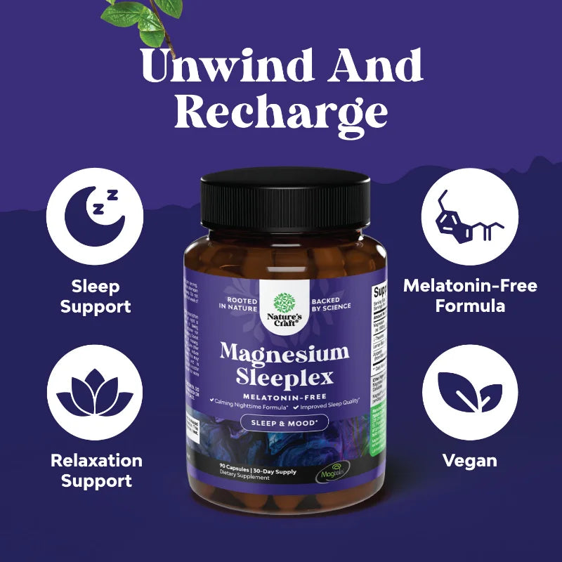 High Absorption Magnesium Sleep Supplement - Magnesium L-Threonate, Apigenin, L-Theanine & Lemon Balm Extract, 90 Capsules