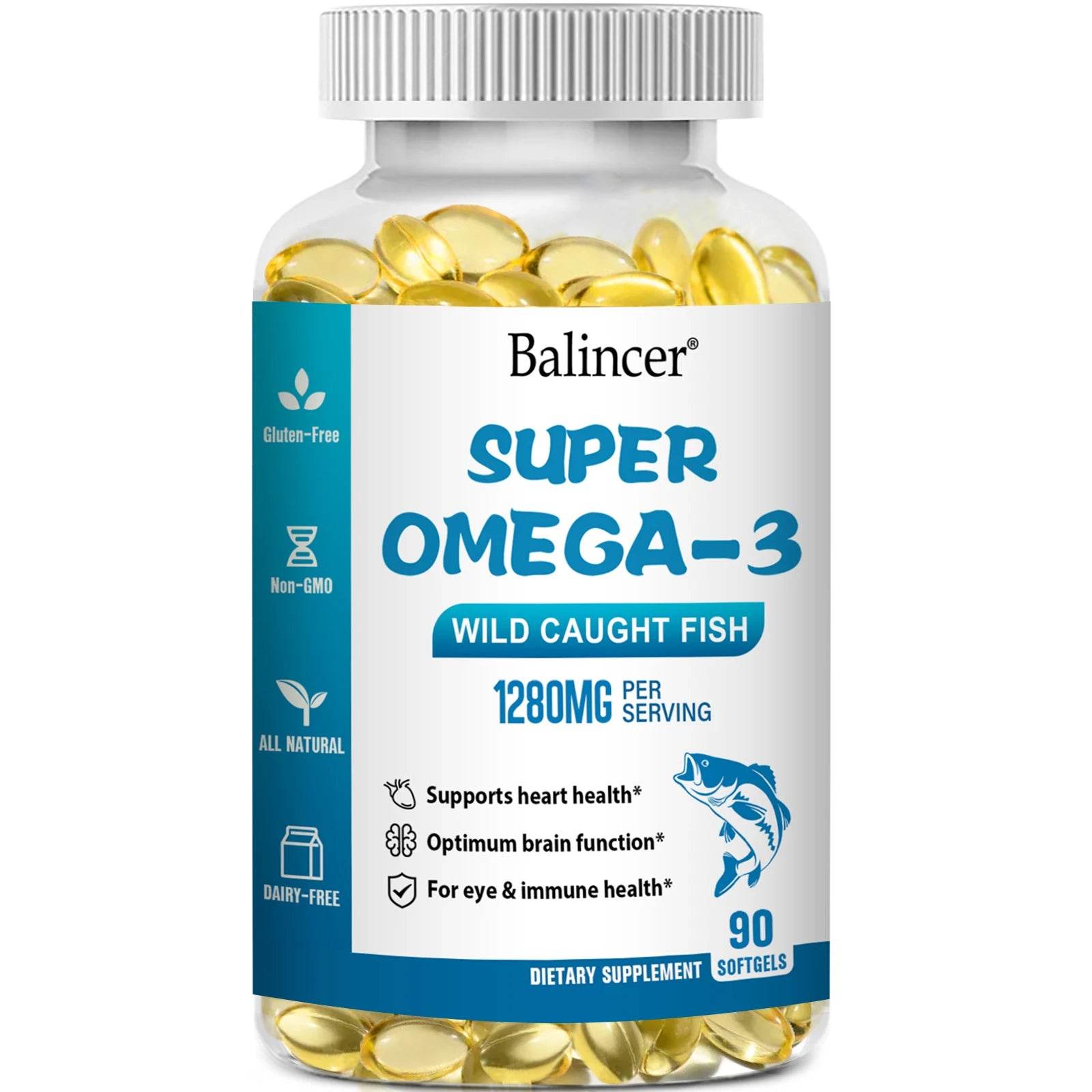 OMEGA 3 Fish Oil Supplement - Rich in EPA & DHA, Supports Brain Health, Heart - Immune System, Eyes, Skin, 90 Capsules United States 90 count