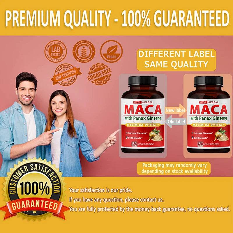 Sports Supplement - Contains Maca, Ginseng Extract Capsules to Burn Fat, Boost Strength, Energy, Performance and Muscle Mass