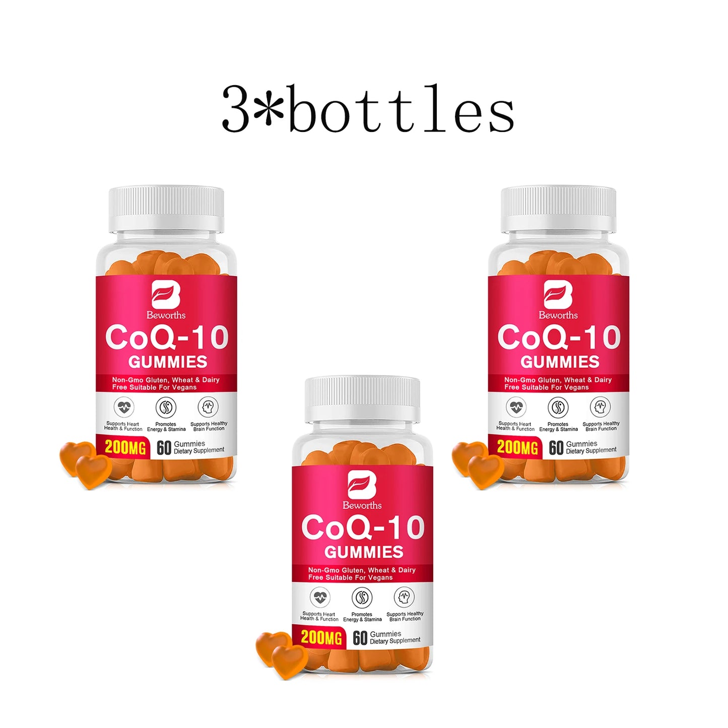 CoQ10 Gummies,for Cellular Energy, Brain & Antioxidant, Coenzyme Q10 Supplement 3 bottles United States