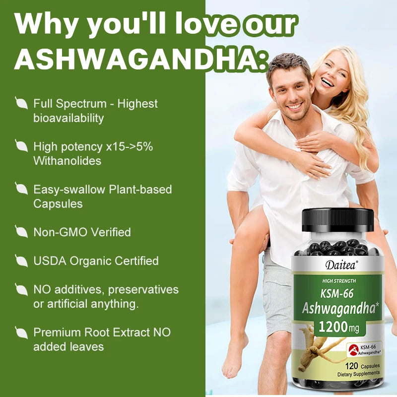 Ashwagandha 1200 mg - Stress Relief Formula, Supports Energy & Focus, 120 Veggie Capsules