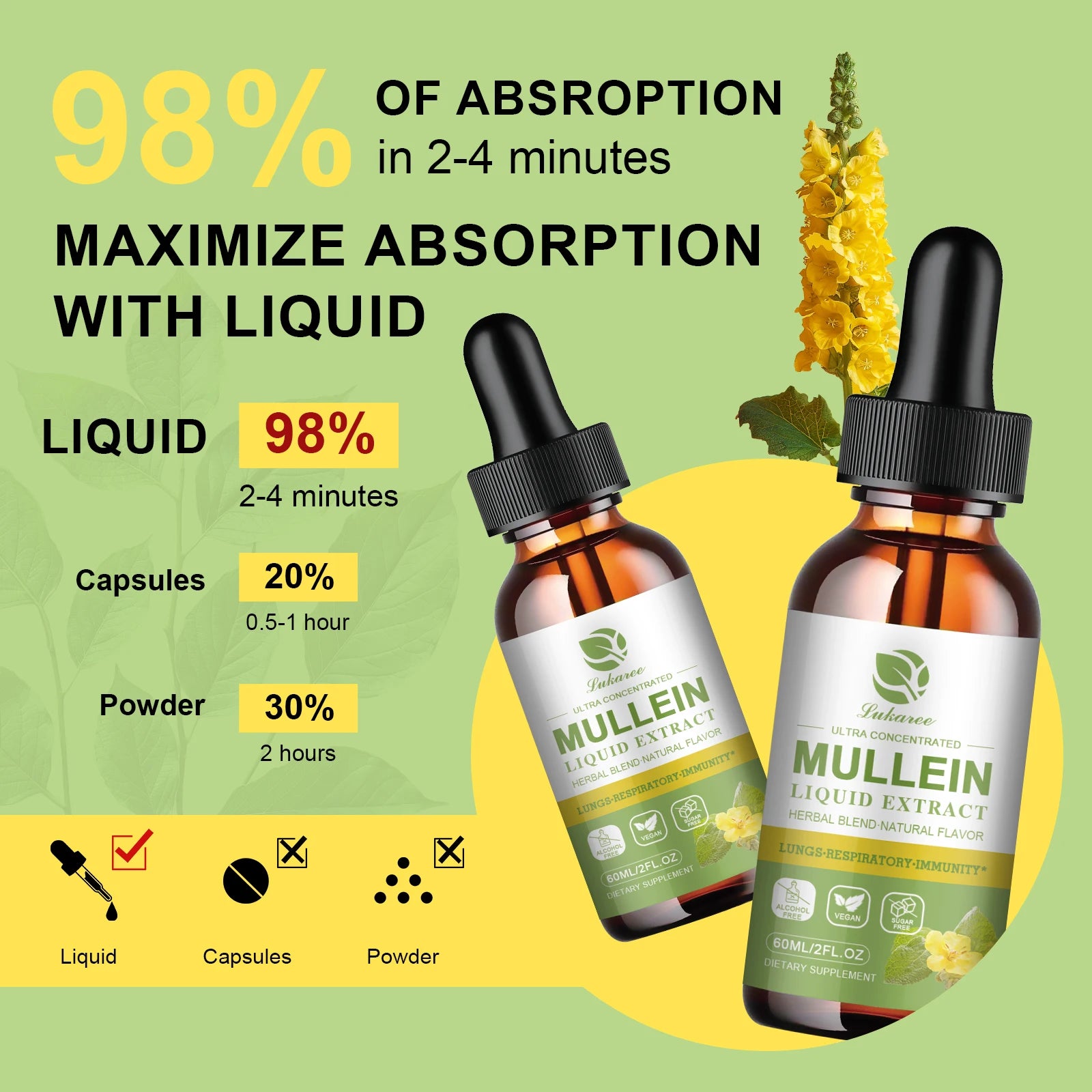 Mullein Drops for Lungs - Mullein Leaf Extract Supplement - Lung & Bronchial Cleanse - Respiratory Health Support