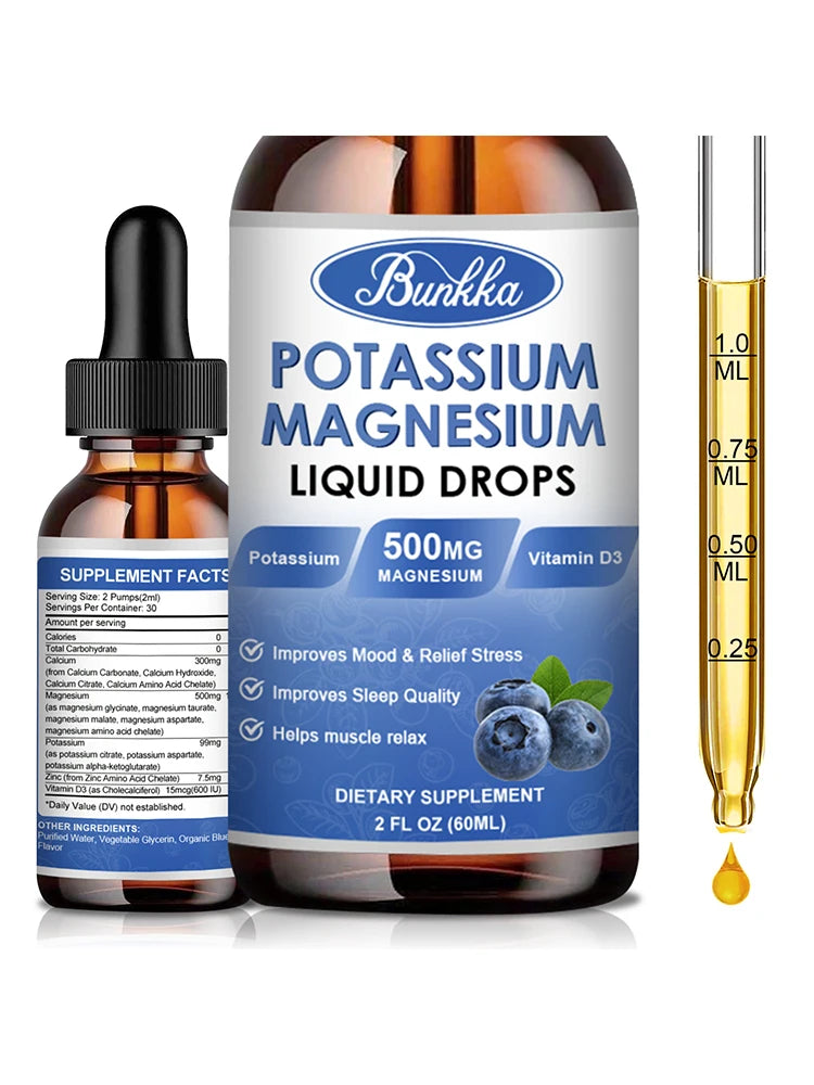 Potassium Magnesium Supplement Liquid - High Absorption Calm Magnesium Complex 500mg & Potassium 99mg,Calcium, Vitamin D3, Zinc Package 1 United States