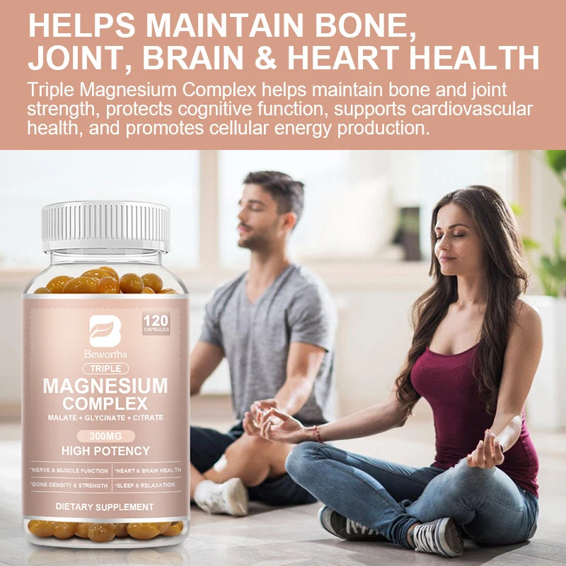 BEWORTHS Magnesium Complex Capsules 300mg Foods Supplements for Muscles, Sleep, Calm, Nervous System & Energy Support