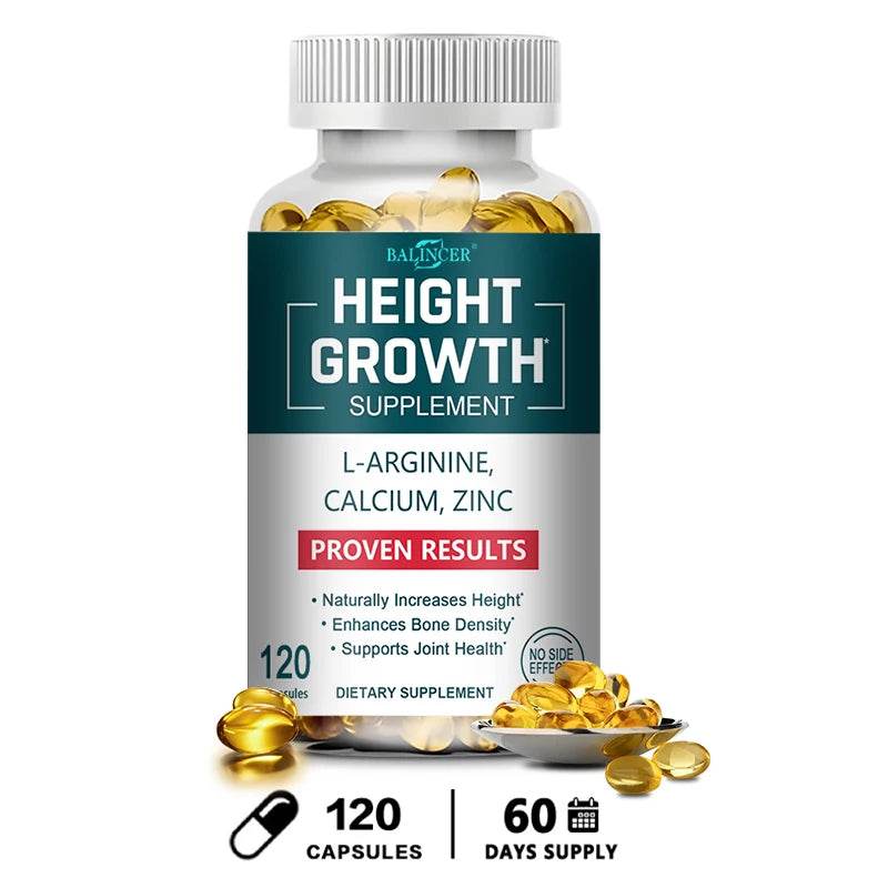 Height Growth Supplement - with Calcium, Vitamin D3 To Support Joint Health, Bone Strengthening and Growth - 120 Capsules United States 120count