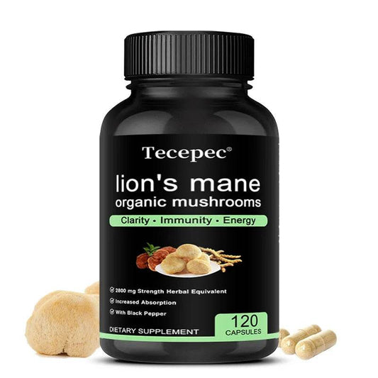 Lion's Mane Organic Mushrooms Supplements - Strength, Memory, Focus, Brain Supplements, Immune System, Nerve Health