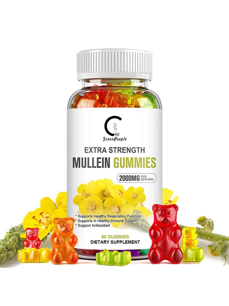 Mullein Gummies for Lung Cleanse, Extra Strength Mullein Leaf Extract, Deep Sleep Better Boost Immune System Iherbal Supplement Package 1 United States