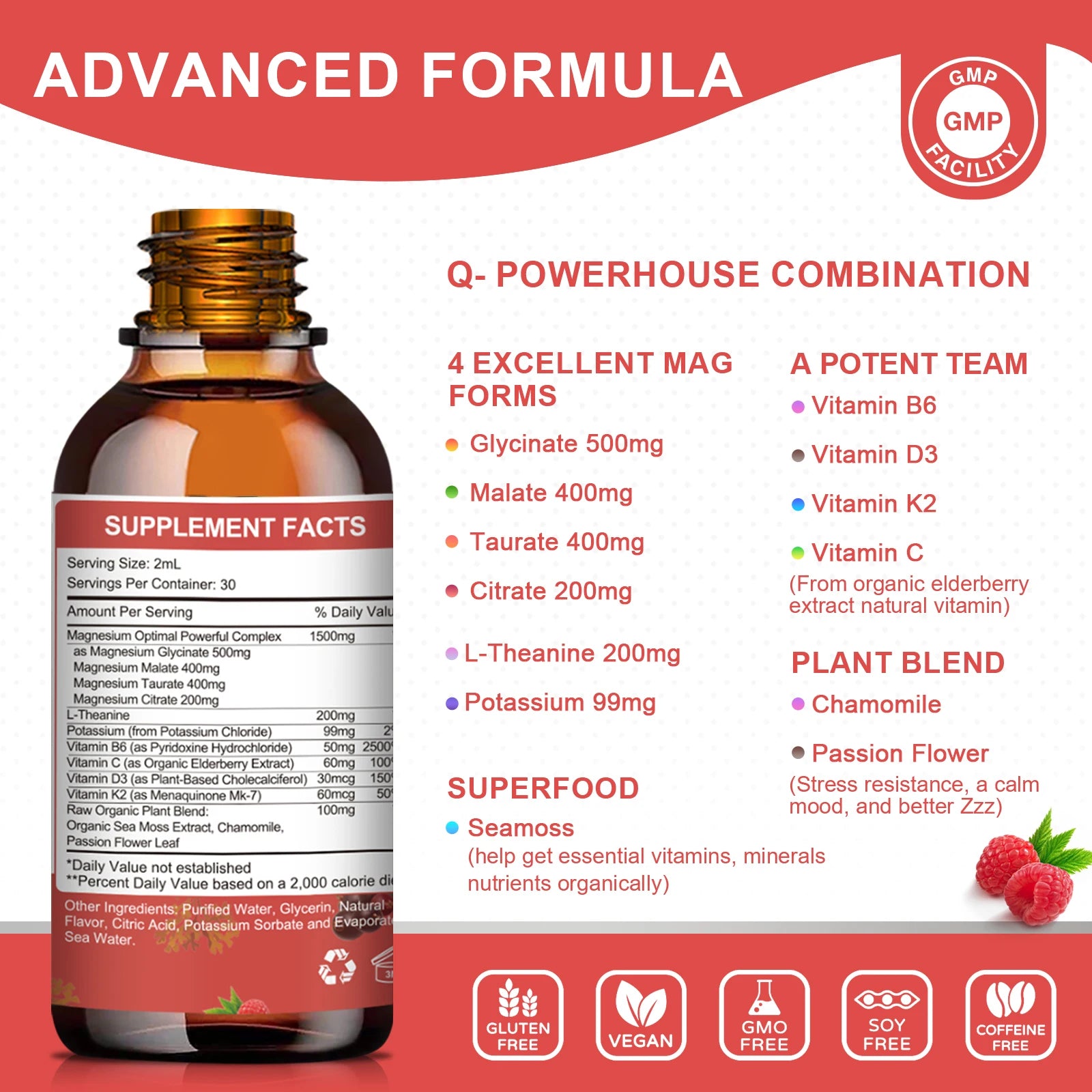 Mulittea Magnesium Liquid Drops - Triple Absorption Supplement To Support Nerves, Nighttime, Heart, Muscles