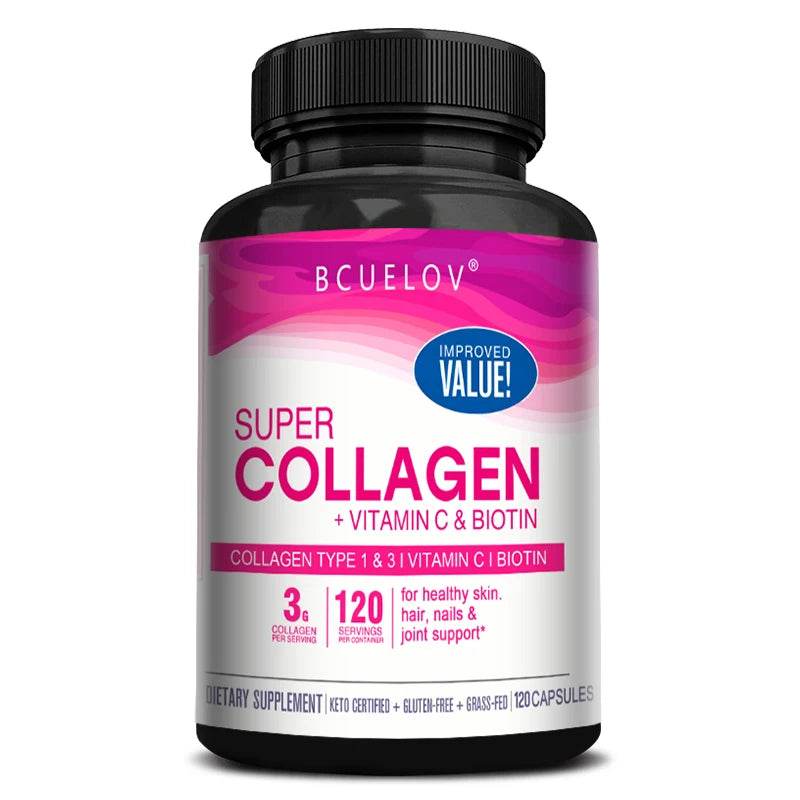 Collagen + Vitamin C plus Biotin, Anti-Aging Support, Antioxidant, Brightener, Skin, Hair & Nails Supplement, 120 Capsules United States 120coumt