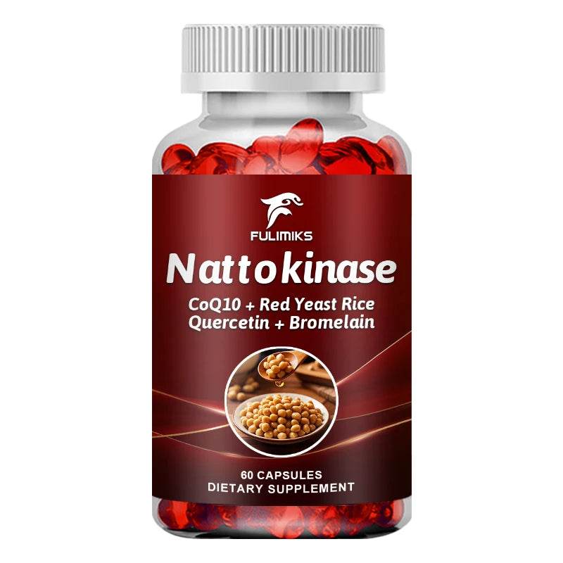 Nattokinase Capsules with CoQ10 - Red Yeast Rice - Quercetin -Bromelain, Brain Health and Normal Blood Flow 1 Bottles United States