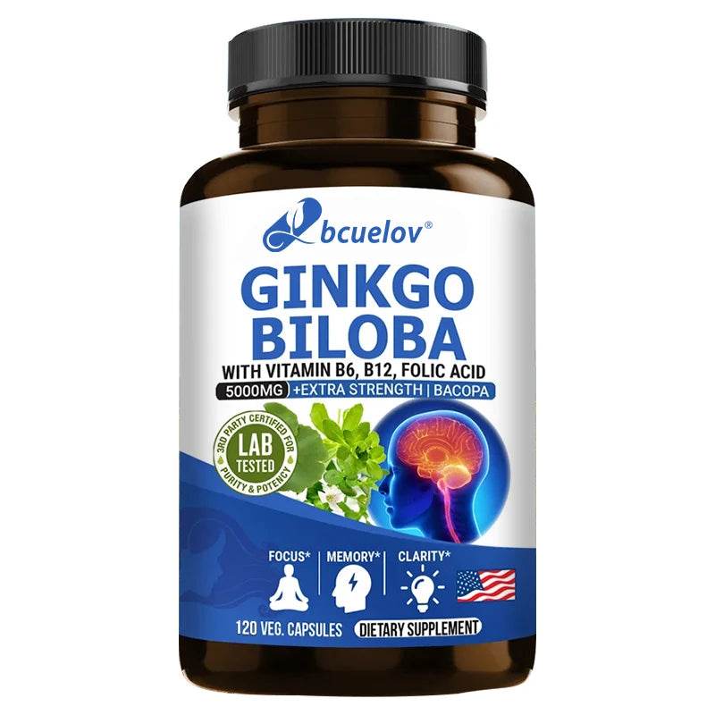 Ginkgo Biloba - Brain Booster - Rich in vitamins B6, B12, folic acid, helps improve concentration and memory, cognitive abilitie United States 120count
