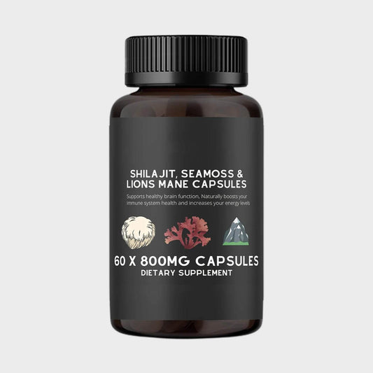 Shilajit, SeaMoss&Lions Mane Capsules - Comprehensive All-in-One Wellness Supplement for Mind, Body, and Vitality - 60 Capsules 1 bottle United States