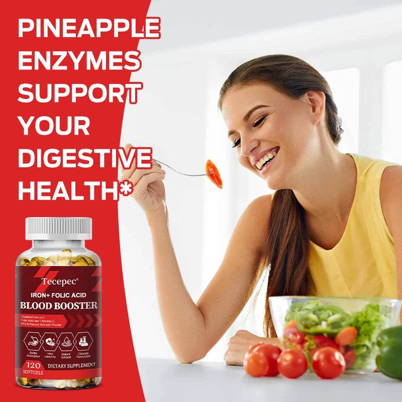 With Iron + Folic Acid, Vitamin C, B12, Blood Booster, Supports Energy, Hemoglobin & Immunity, 120 Capsules
