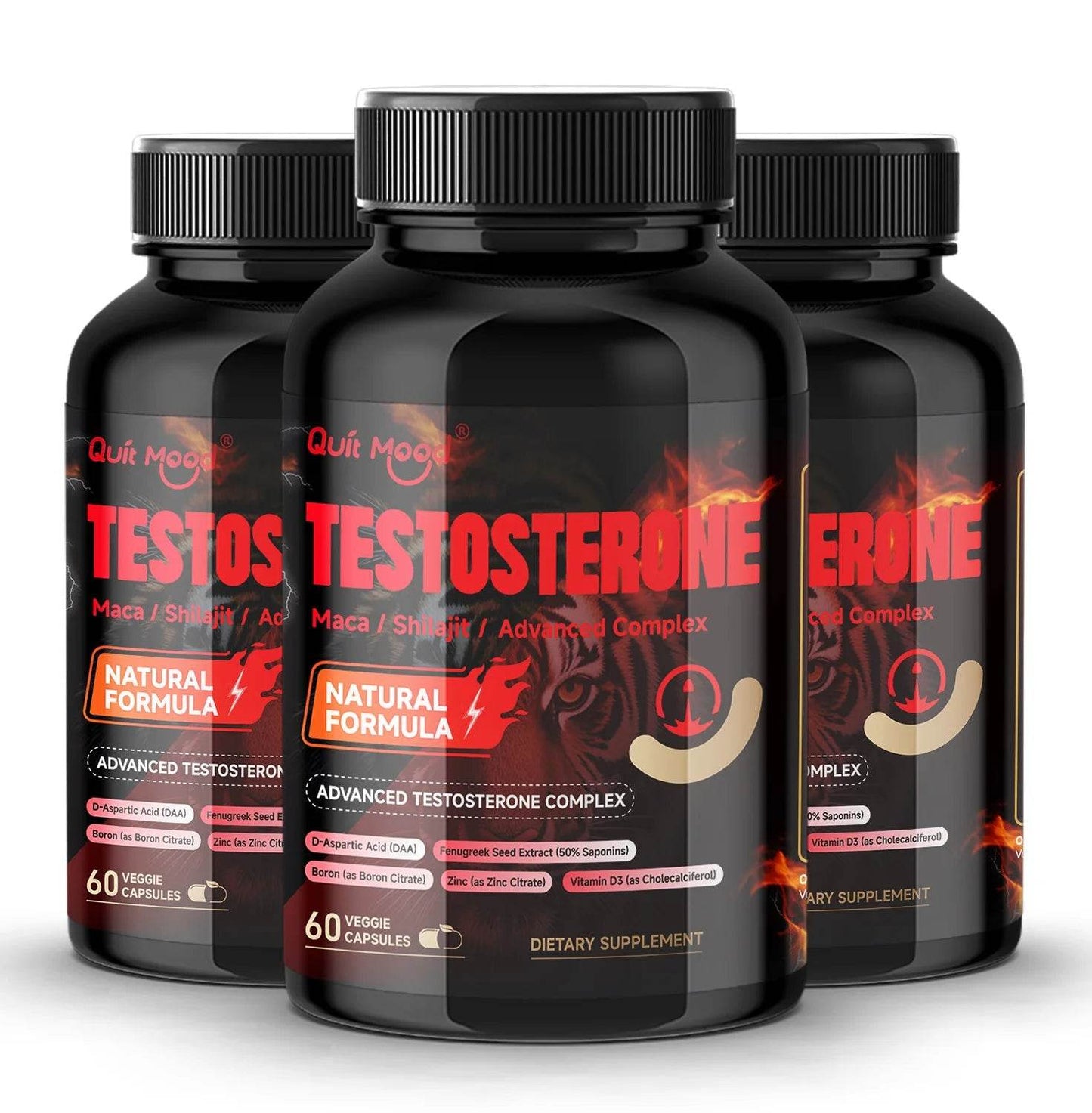 Quit mood Men's Testosterone Capsules | 100mg Maca & 50mg Shilajit & More | Hormone Balance & Stamina Enhancer – 60 Capsules 3 Bottles-180 Caps United States